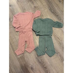 Shein Toddler Girl Drop‎ Shoulder Top with Leggings Pink and Green